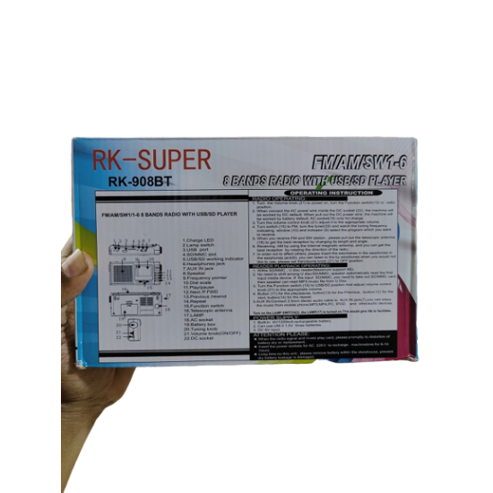 RK Super 8 Band 908 Bluetooth FM Radio With USB/SD Player