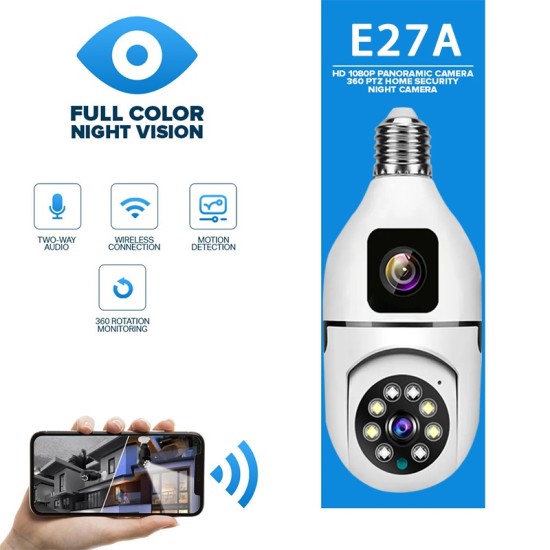 E27A V380 Pro Bulb Wifi Camera Dual Lans Rotatable 360