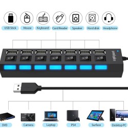 7 in 1 USB Hub Individual ON/Off Switches LED indicator