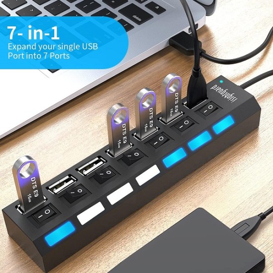 7 in 1 USB Hub Individual ON/Off Switches LED indicator