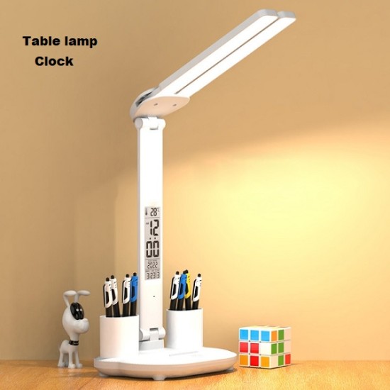 Foldable Clock Desk Lamp Touch Light With Pen Holder