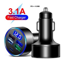 PD Car Charger 4 USB Digital Display Fast Charging