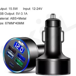 PD Car Charger 4 USB Digital Display Fast Charging