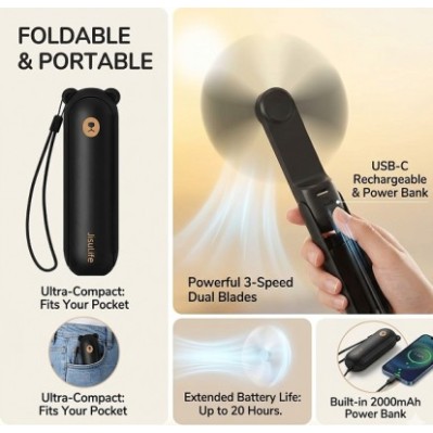 Jisulife F8X Portable Fan 4800mah Black Jisulife F8X Portable Fan 4800mah Black