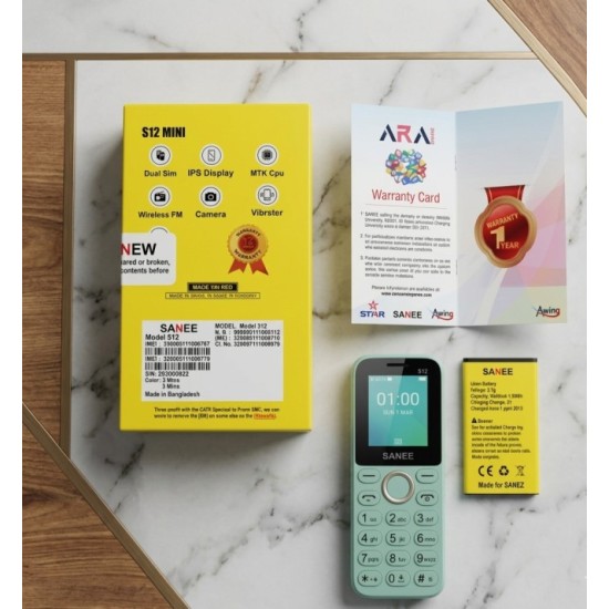 Sanee S12 Mini Phone Dual Sim Camera Green