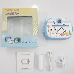 Y900 Cat Kids Print Camera With Silicon Cover Blue