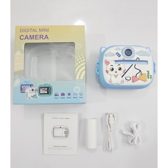 Y900 Cat Kids Print Camera With Silicon Cover Blue