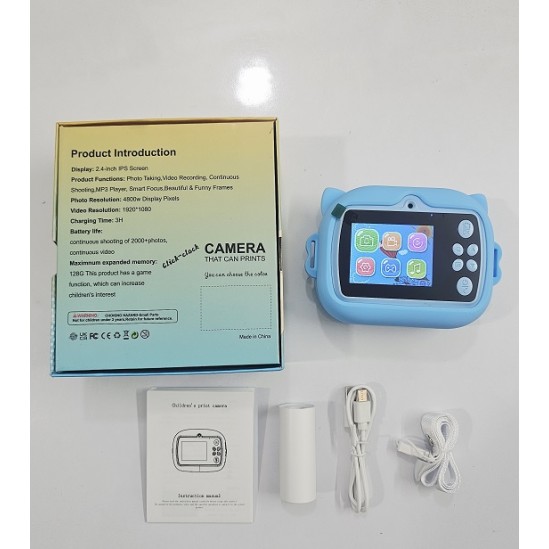 Y900 Cat Kids Print Camera With Silicon Cover Blue
