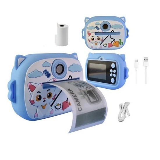 Y900 Cat Kids Print Camera With Silicon Cover Blue