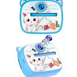 Y900 Cat Kids Print Camera With Silicon Cover Blue