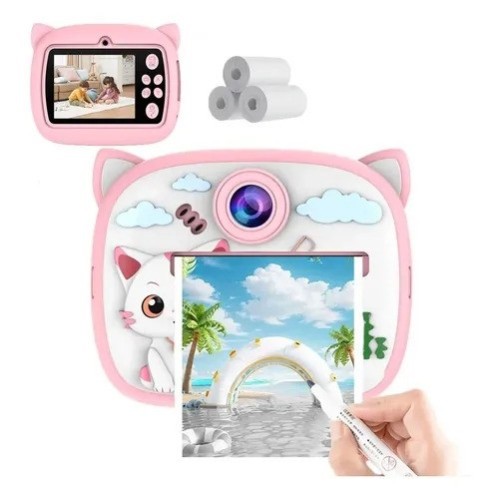Y900 Cat Kids Print Picture Camera With Cover Pink