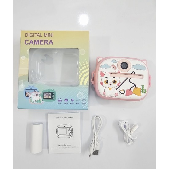 Y900 Cat Kids Print Picture Camera With Cover Pink