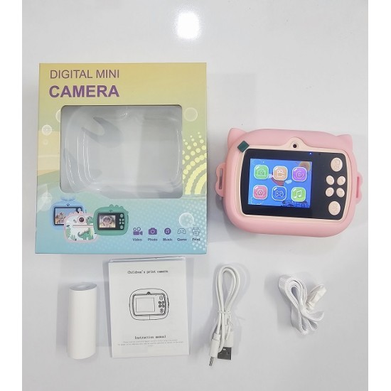Y900 Cat Kids Print Picture Camera With Cover Pink