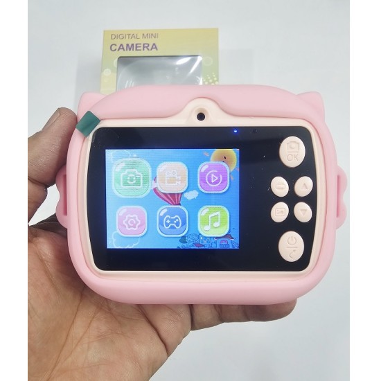 Y900 Cat Kids Print Picture Camera With Cover Pink