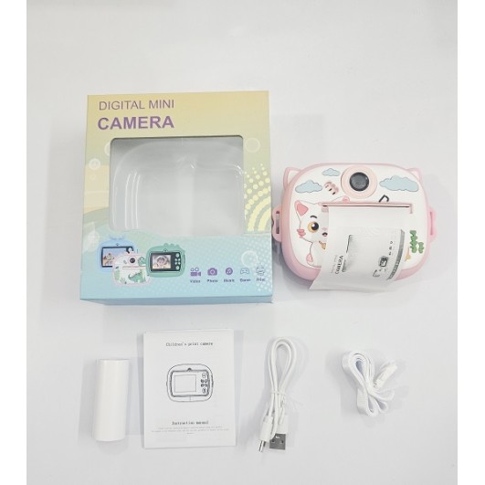 Y900 Cat Kids Print Picture Camera With Cover Pink