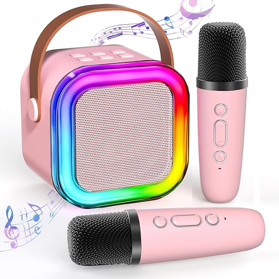 K12 Wireless Karaoke Speaker With Two Microphone - Pink