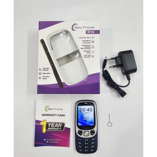 Geo R10 Slim Feature Phone Metal Body Blue