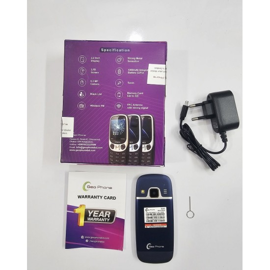 Geo R10 Slim Feature Phone Metal Body Blue
