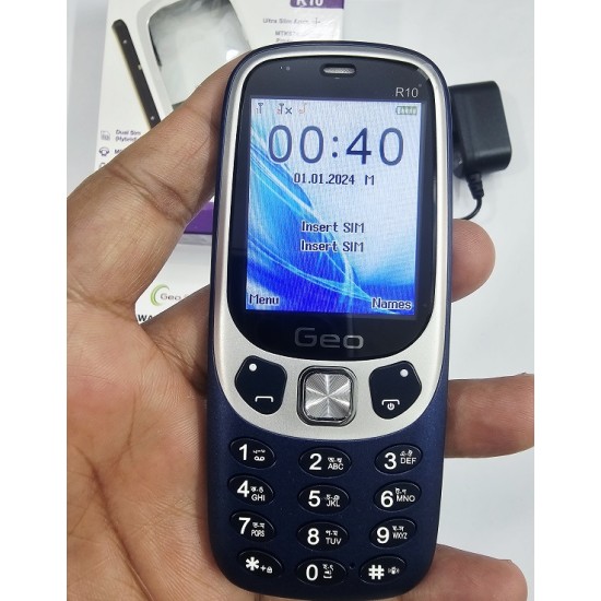 Geo R10 Slim Feature Phone Metal Body Blue