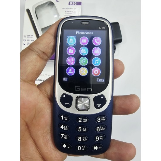 Geo R10 Slim Feature Phone Metal Body Blue