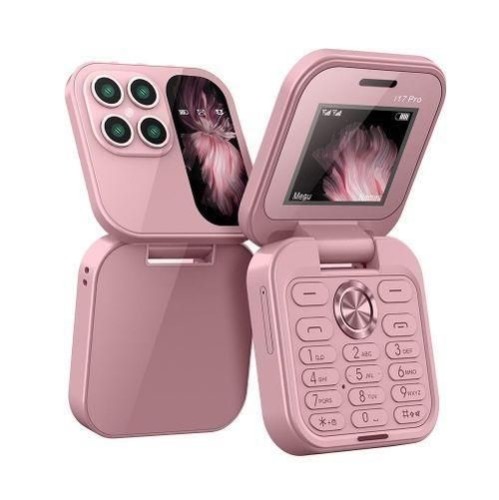 i17 Pro Mini Flip Phone Dual Sim Pink