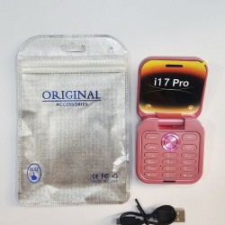 i17 Pro Mini Flip Phone Dual Sim Pink