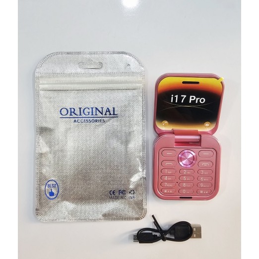 i17 Pro Mini Flip Phone Dual Sim Pink