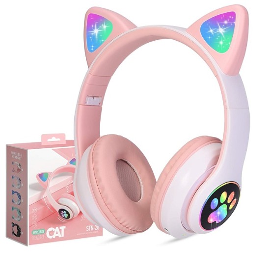 SNT28 Cat Bluetooth Headphone With LED Light Pink