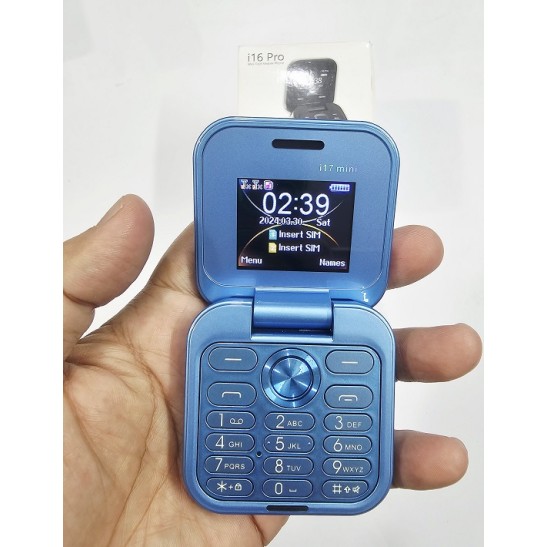 i17 Mini Folding Phone Dual SIM FM Radio Blue