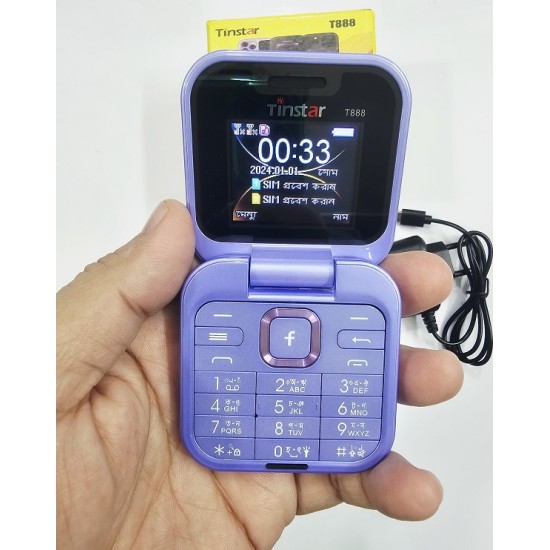 Tinstar T888 Folding Phone Camera 2 Sim Purpel