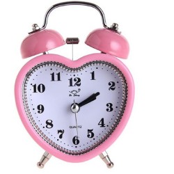 AR2838 Love Shape Twin Bell Alarm Clock Pink