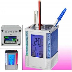 Digital Pen Holder Alarm Clock & Calendar Tempareture LED Light