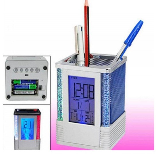 Digital Pen Holder Alarm Clock & Calendar Tempareture LED Light