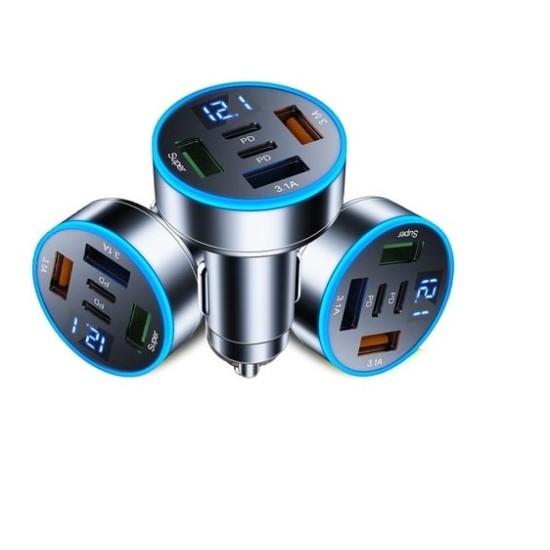 250W Car Charger 5 In 1 Fast Charging Adapter 3USB +2PD
