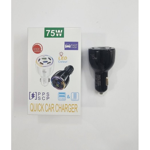 75W Quick Car Charger 2 USB 4 Port Type-C