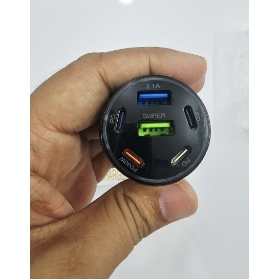 75W Quick Car Charger 2 USB 4 Port Type-C