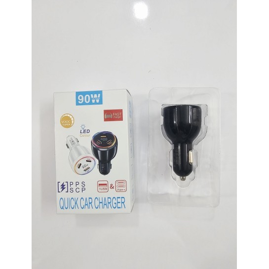 90W Quick Car Charger 1 USB 2 Port Type-C