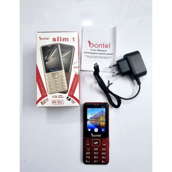 Bontel Slim 1 Metal Button Phone Dual Sim Red