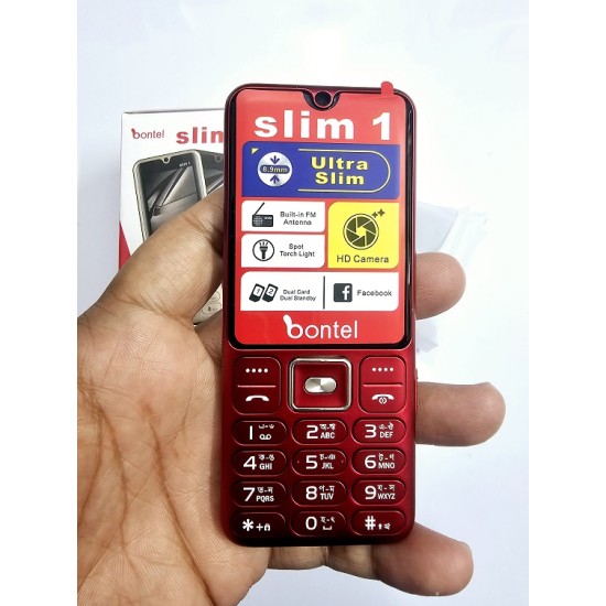 Bontel Slim 1 Metal Button Phone Dual Sim Red