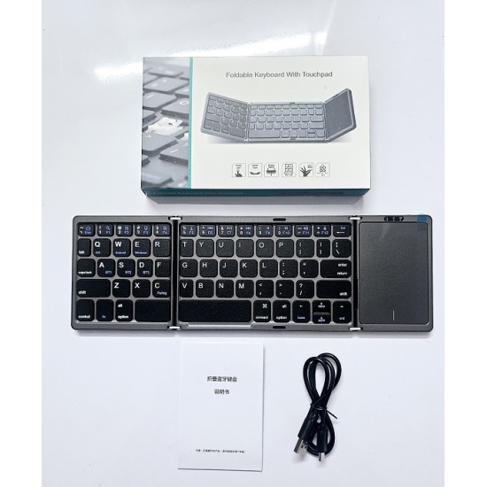 Triple Folding Portable Bluetooth Keyboard Touchpad Magnetic 