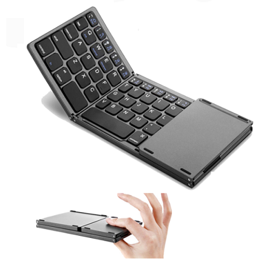 Triple Folding Portable Bluetooth Keyboard Touchpad Magnetic 