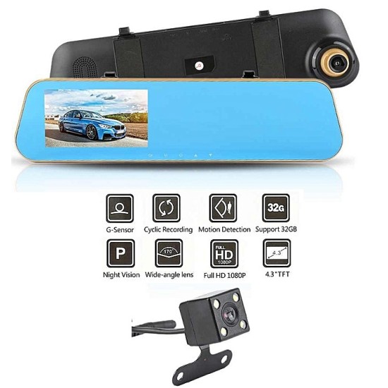 Car Rear View Mirror Dual Channel Video Recorder Camera Night Vision