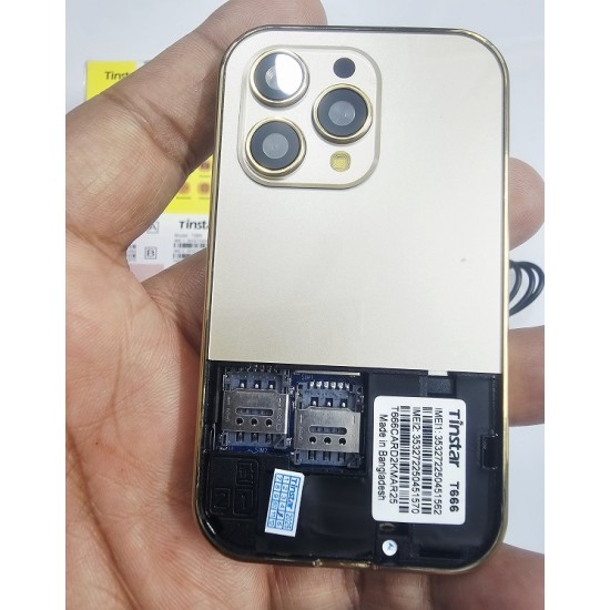 Tinstar T666 Mini Button Card Phone Gold