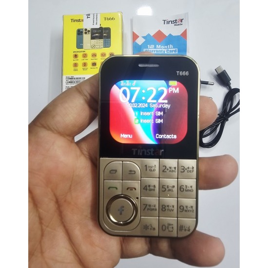 Tinstar T666 Mini Button Card Phone Gold