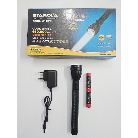 Starola ST-2022 LED Rechargable Flashlight 2 Battery