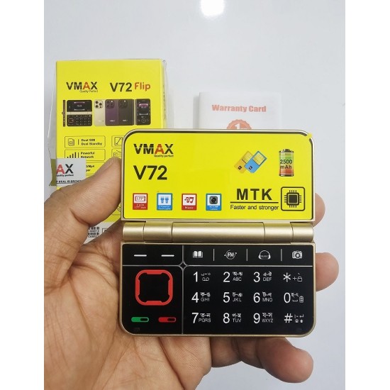 Vmax i72 flip Folding Phone Two Display Gold