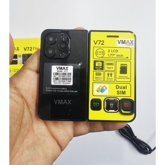 Vmax i72 flip Mini Folding Phone Dual Display Dual Sim Black