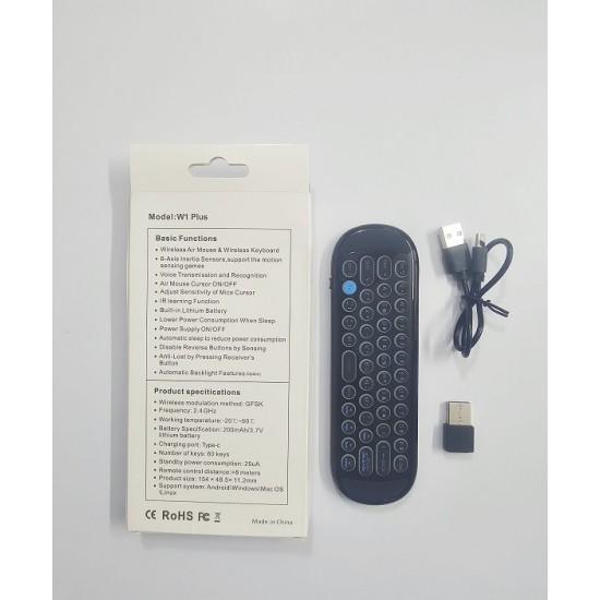 W1 Plus Wireless Air Mouse Remote with Keyboard Voice Control