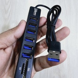 6 Port USB Hub Splitter Multiple Extender TF SD Card