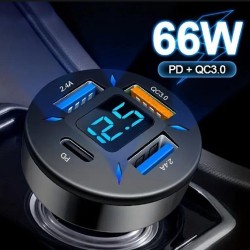 66W Car Charger 4 In 1 Fast Charging 3 USB PD